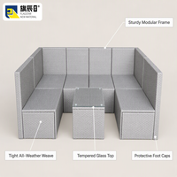 Ensemble de canapé modulaire d'extérieur en rotin PE gris argenté en forme de U avec table basse