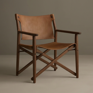 Silla Plegable Moderna de Madera con Asiento y Respaldo de Cuero Genuino, Diseño de Respaldo Sólido para Sala de Estar, 5 Años de Garantía - Product Image 1