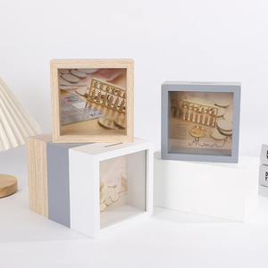 Al por mayor Hucha de ahorro cuadrada de madera blanca con ranura para monedas para niños y adultos, MOQ flexible, suministro directo de fábrica - Product Image 5
