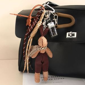 Wholesale Soft Vintage Knit Plush Bunny Keychain Set <b>Braided</b> Lanyard Bear Charm Coffee Bean Bottle Bag Pendant Fashion <b>Accessory</b> - Product Image 2
