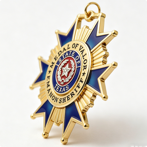 เหรียญรางวัลกีฬาแบบกำหนดเอง รูปดาว 3 มิติ ชุบโลหะ ตัดแบบไดคัท ชุบทองเคลือบแข็ง พร้อมริบบิ้นและเข็มกลัดแบบกำหนดเอง - Product Image 5