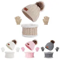 Czelrine 2022 vente en gros, crochet tricoté à la main enfants bébé enfants ensemble chapeau et écharpe d'hiver gants ensemble avec cache-cou