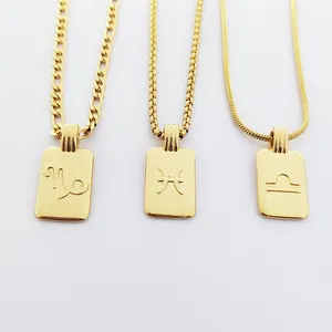 Zodiac Necklace Oro 18k Gold Zodiac Charms Stainless Steel Zodiac Necklace Cadenas-de-oro-en-miami Gold Jewellery Supplies