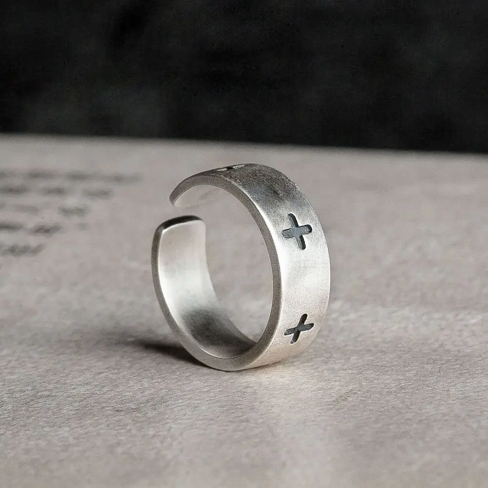 S925 स्टर्लिंग चांदी पार अंगूठी विंटेज व्यक्तित्व पुराने गुंडा अंगूठी