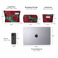 Sac de maquillage personnalisé avec logo vintage, motif floral rouge en jacquard, grande capacité, organiseur de maquillage avec fermeture éclair, rangement de voyage pour les soins de la peau pour femmes