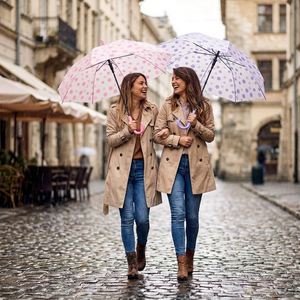 Nouvelle Arrivée Promotionnelle : Parapluie Droit Anti-Automatique à Motif Pois avec Crochet en J – Vente en Gros - Product Image 3