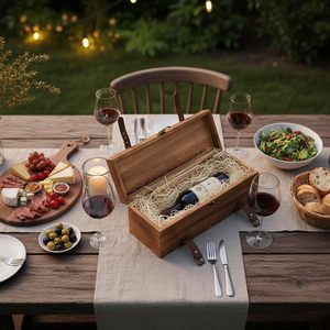 MyGift Scatola Regalo in Legno per Vino e Whisky con Chiusura a Scatto, Cinghie in Pelle, Design Vintage <span class=keywords><strong>Rustico</strong></span> Marrone, Portatile con Incisione, 14x5x5 Pollici - Product Image 2