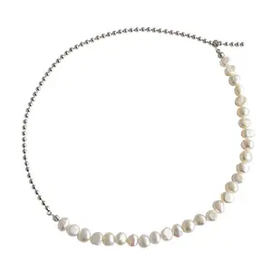 高品质精品珠宝925纯银珠链淡水巴洛克男士珍珠项链