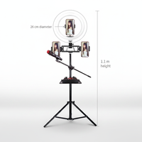 10.2 pouces 26cm photographie vidéo Selfie Studio remplissage éclairage 2.1m trépied support 3 support de téléphone portable flux en direct LED anneau lumineux