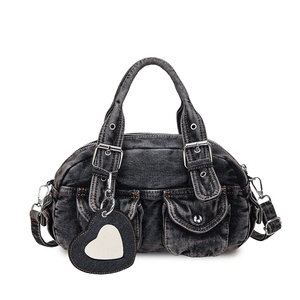 Sac en jean femme Y2K Vintage gris Jean sac à main et sacs à main bandoulière sacs à bandoulière rétro grande capacité fourre-tout avec miroir <span class=keywords><strong>coeur</strong></span> - Product Image 5