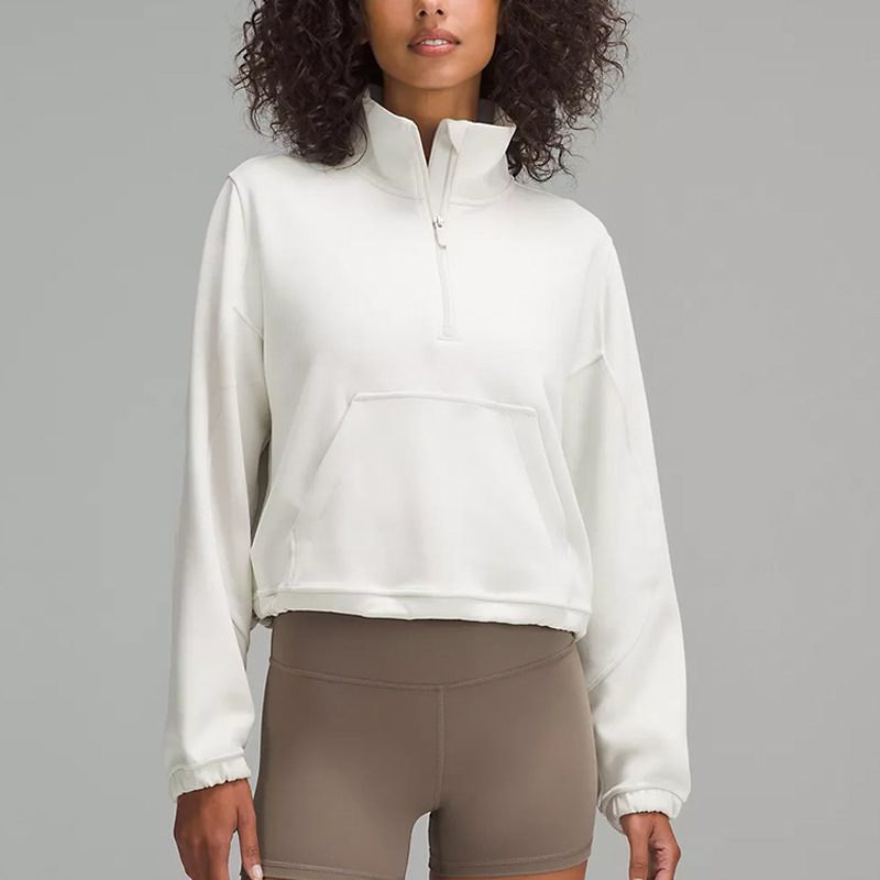 Yoga Stand Collar Half Zipper Jacket Breathable Air Layer Sweater Coat with Loose Long Sleeves Fitness Tops Clothing