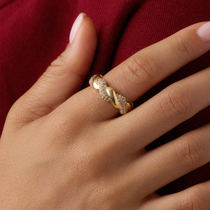 LUCKYJIU Custom Jewelry Waterproof Tarnish Free Hypoallergenic 18k <strong>Gold</strong> Plated Pave Zircon Crew Shimmer <strong>Cocktail</strong> <strong>Ring</strong> for Women - Product Image 3
