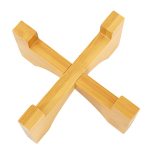 Factory wholesale bamboo cross-shaped casserole dish <b>rack</b>, pot bottom support, foldable bowl and <b>plate</b> insulated bamboo drain - Product Image 4