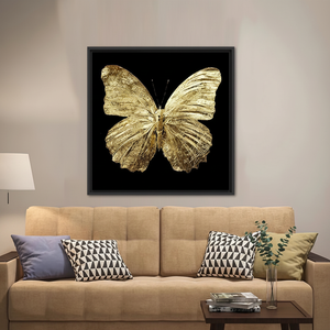 Golden Butterfly Canvas Print: Elegant Wall Art with Vibrant Design,<b>BLACK</b> <b>FRAMED</b> CANVAS - Product Image 3