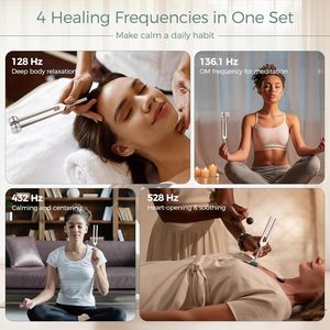 Diapasons de méditation en métal lestés/non lestés 128Hz 136.1Hz 432Hz 528Hz, outils de sonothérapie, ensemble de guérison, modèle LRTF, boîte - Product Image 3