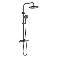 Luxe brossé or finition laiton thermostatique bain douche mitigeur forme ronde mur exposé salle de bain pluie douche robinet