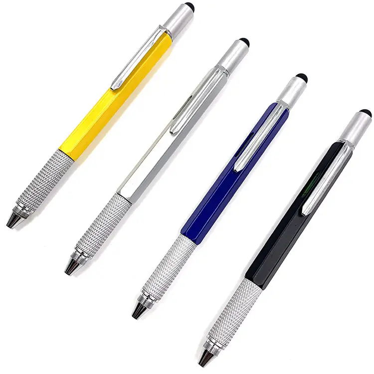 Penna per attrezzi promozionale in metallo 6 in1 con penna a sfera con stilo cacciavite righello a gradiente