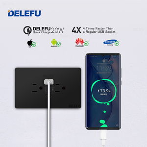 DELEFU Panneau PC noir ignifuge Mexique <span class=keywords><strong>Standard</strong></span> Type C Charge rapide Prise américaine 124*76mm Interrupteur de prise murale - Product Image 3