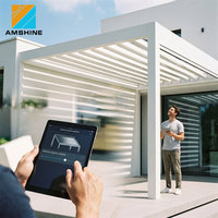 Pergola rétractable motorisée moderne en aluminium avec toit à lamelles imperméable, bioclimatique, pour terrasse extérieure, gazebo, auvent pour restaurant