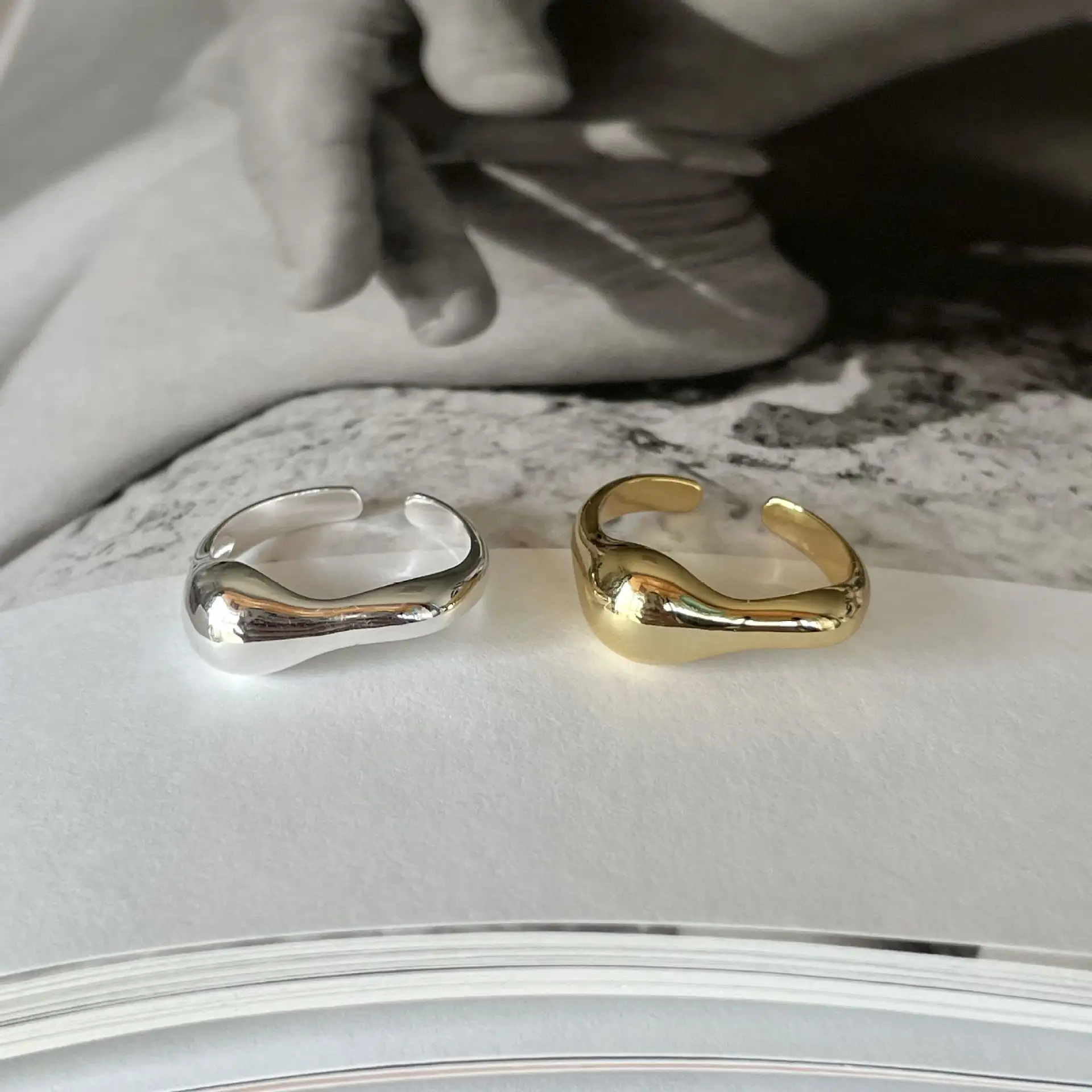 Joyever ชุดแหวนสเตอร์ลิงเงิน925รูปทรงเรขาคณิตที่ไม่สม่ำเสมอสำหรับเป็นของขวัญ