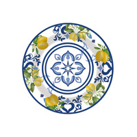 Assiettes en papier jetables modernes de marque LR, motif bleu, blanc et citron, imprimées UV, pour fêtes – Écologiques, haute qualité, livraison rapide