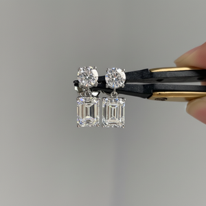925 Sterling <b>Silver</b> Two Stone Moissanite <b>Earring</b> <b>Long</b> Dangle Diamond <b>Earring</b> 5.0 Ctw Round & Emerald Cut Moissanite <b>Earring</b> VVS2 - Product Image 1