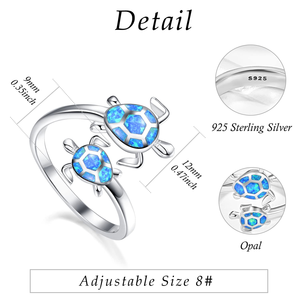 Bijoux fins, bague ouverte en argent sterling 925 avec <span class=keywords><strong>opale</strong></span> bleue et double tortue de mer pour femmes - Product Image 2