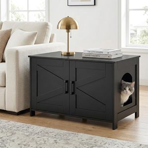 Factory Custom Farmhouse Wood Tree OEM ODM Bespoke Color Barn Door Dog Proof Waterproof Surface Spacious Condo Hidden <b>Litter</b> - Product Image 2