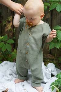 Summer Infant Baby Boy Linen Cotton Overall Romper Button Long Pants Jumpsuit with Pocket - Product Image 4