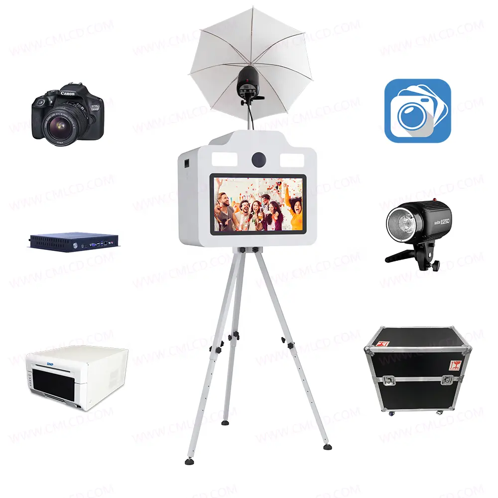 Instant Afdrukken Fotocabine Box Selfie Station Fotocabine Touchscreen 21.5 Inch Monitor Bruiloft Decoratie Photobooth Shell