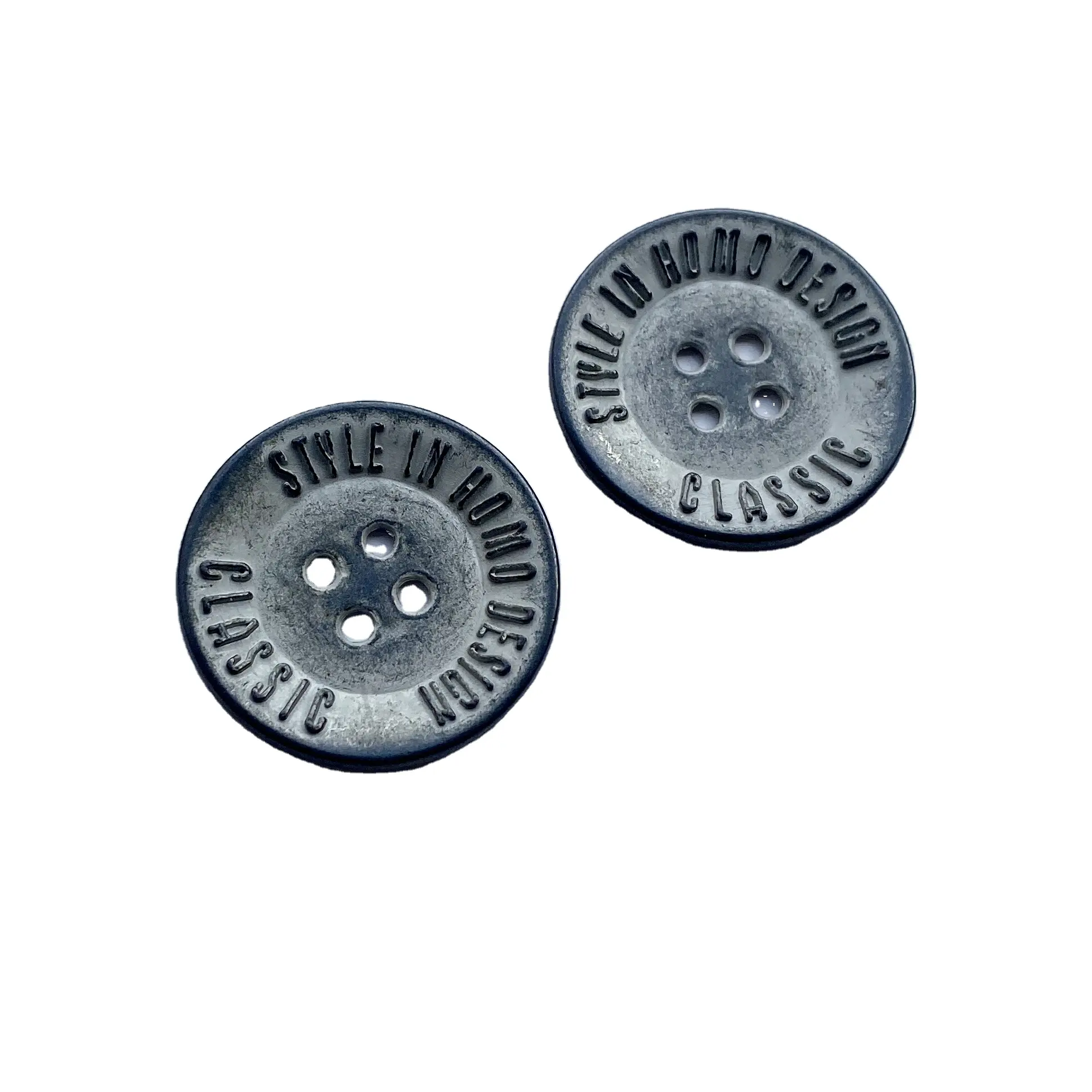 थोक ब्रांड खोदना लोगो जस्ता मिश्र धातु विंटेज बटन रेट्रो सजावटी अकवार धातु जीन्स बटन के लिए कपड़े 4 छेद बटन