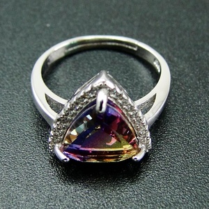 925 Cubique En Argent Sterling CZ Halo <span class=keywords><strong>Triangle</strong></span> Forme Amétrine Argent <span class=keywords><strong>Bague</strong></span> Tourmaline - Product Image 2