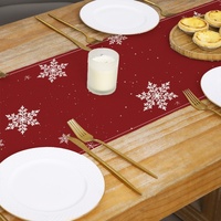 Chemin de table en polyester imprimé Noël, motif sapin et flocons de neige, style ferme, prix usine, vente chaude, pour intérieur