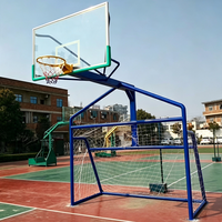 Support combiné 2-en-1 en métal pour basketball et football avec panneau arrière en verre trempé – Panier de basketball extérieur et but de football