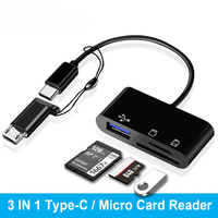 Lecteur de carte OTG Micro USB de type C Câble USB 3 en 1 Lecteur de carte SD/TF Connecteur USB Transfert de données Lecteur flash Disque Adaptateur OTG