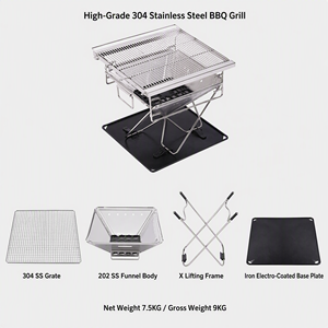 Barbecue portable pliable au charbon de bois <span class=keywords><strong>en</strong></span> acier inoxydable 304 avec grille réglable <span class=keywords><strong>en</strong></span> <span class=keywords><strong>hauteur</strong></span> et cadre <span class=keywords><strong>en</strong></span> X pour camping <span class=keywords><strong>en</strong></span> extérieur - Product Image 6