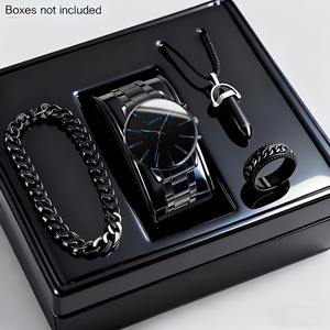 Reloj de Cuarzo para Hombre Más Vendido, Correa de Aleación, Set de 4 Piezas, Cadena Cubana, Estilo de Negocios, Moda Sencilla, Puntero de Escala, Cabeza de Bala, 10mm, Uso Diario - Product Image 2