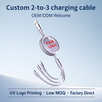 Chargeur USB Type C rétractable à charge rapide, imprimé UV moderne, double entrée, 3 sorties, multi-charge, logo personnalisé, portable, durable, promotionnel