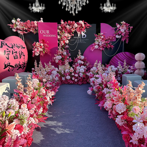 CM-TW008 Decoración para Eventos de Boda, Fondo Floral <span class=keywords><strong>Rosa</strong></span> Intenso, Arreglo de Flores Artificiales, Arco Triangular, Hilera de Flores - Product Image 1