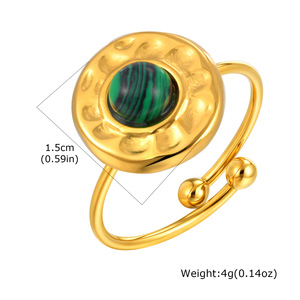 Bague ouverte ronde en acier inoxydable pour femmes Malachite Vintage Inspired Gold Fashion Jewelry - Product Image 6