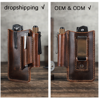 Dropship Mini Edc Pouch Full Grain Thick Leather Edc Organizer Pouch Bag With Belt Clip Outdoor Tool Pouch for Knife Flashlight