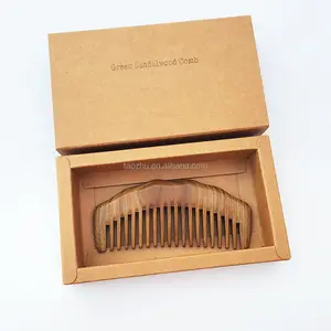 Coarse Wide Teeth Handicrafts Comb Natural Original Green Sandalwood Comb with personal business logo