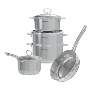 Ensemble de casseroles en acier inoxydable moderne, ensemble de poêles à frire multicouches avec couvercle en verre pour cuisinière à gaz et à induction - Product Image 1
