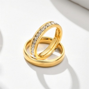 Luxury Diamond Engagement Wedding <b>Couples</b> <b>Rings</b> Custom Name 18k Gold Plated Stainless Steel <b>Rings</b> - Product Image 4