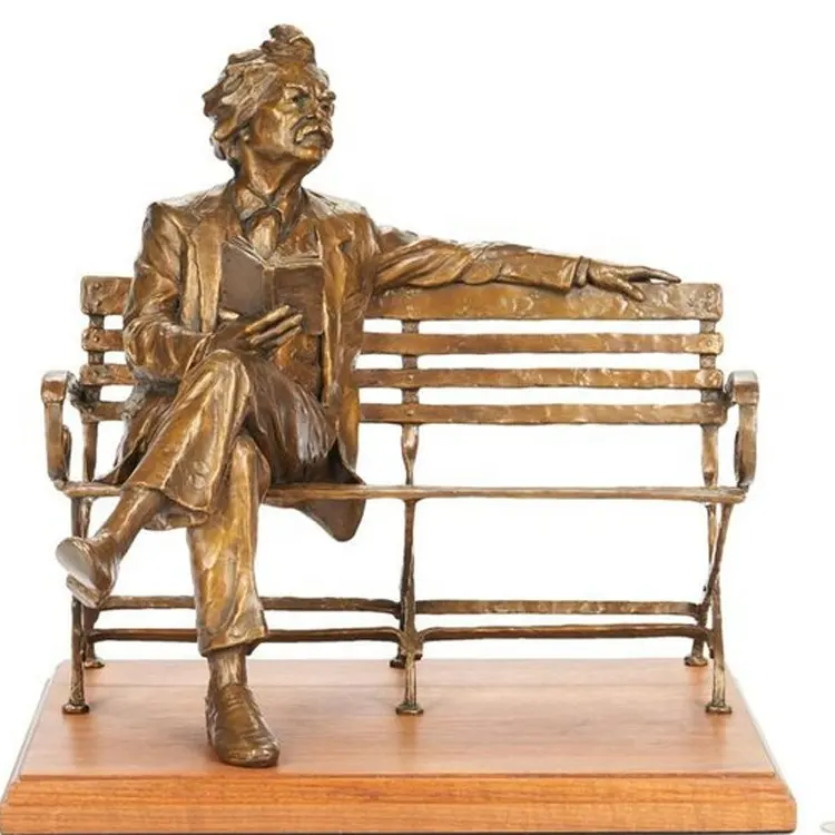 Custom figure deco sitting reading book Mark Twain style bronze statue