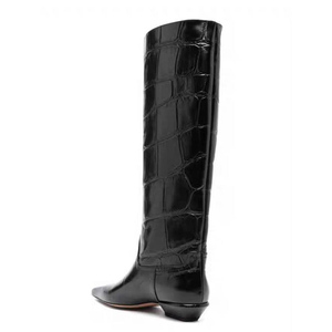 Bottes hautes en daim à talon carré épais taille 44 pour femme, coupe large, motif pierre, à bout carré - Product Image 3
