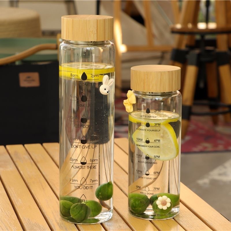 20oz support customization Bamboo lid single layer glass water bottle With Tea Infuser