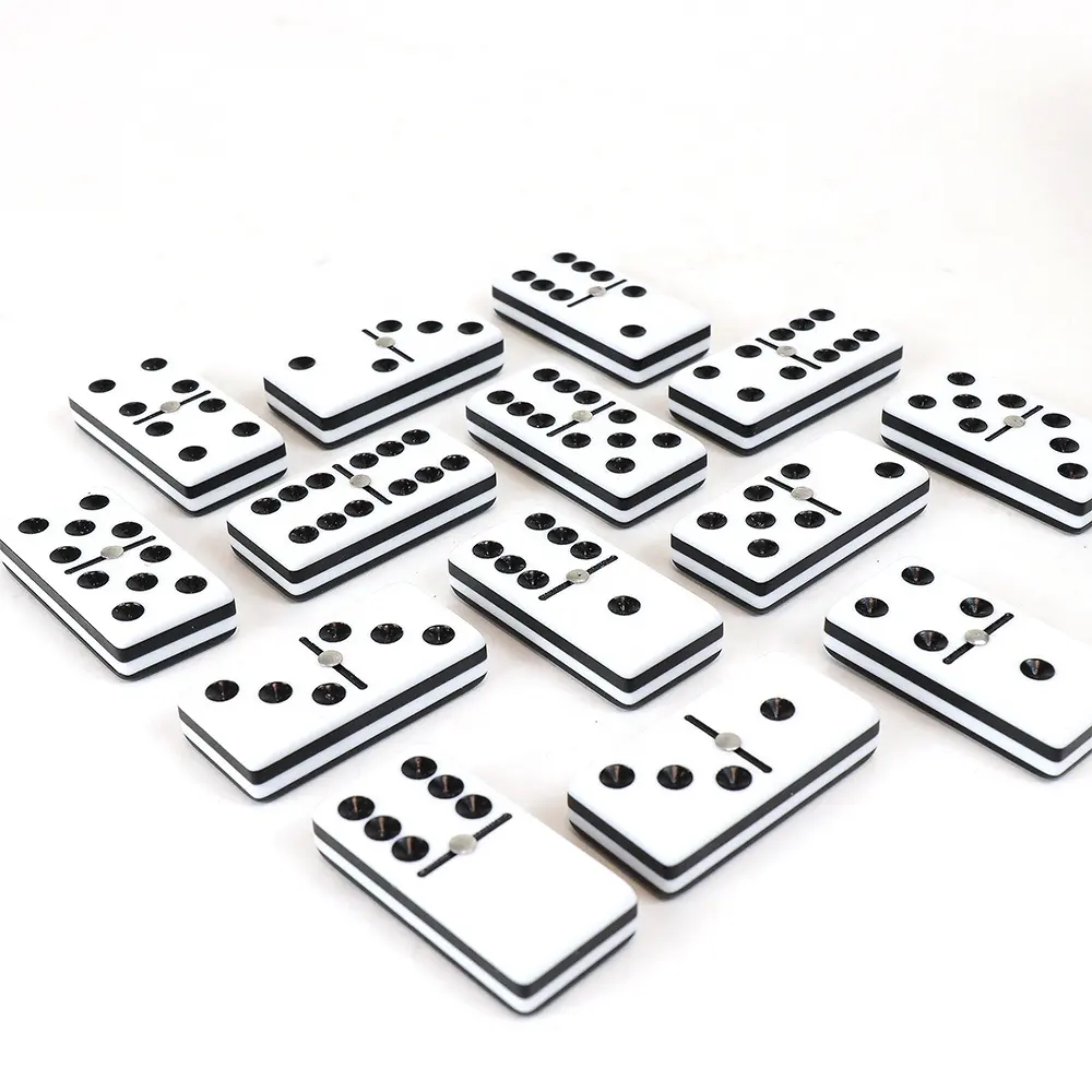 Factory direct sale double 6 six dominoes game set black & white four layer acrylic with custom packing for play table games