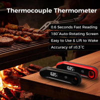Thermomètre à viande à lecture instantanée 10X, étanche, précis et rapide (0,6 s), avec affichage rotatif automatique, détection de mouvement et dos magnétique