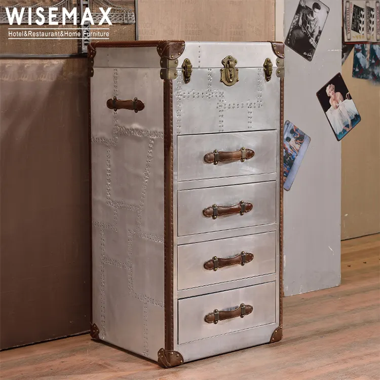 WISEMAX 가구 빈티지 디자인 수납 캐비닛 거실 미국식 컨트리 야드 3 서랍 가슴 수납 트렁크 박스 가슴